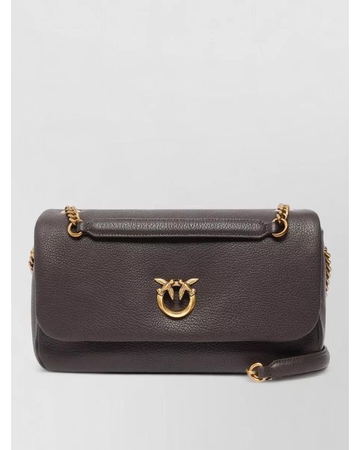 Pinko Gray Love Bag Click Leather Shoulder Bag
