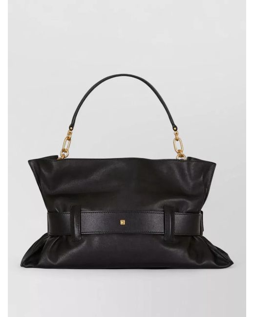 Balmain Black Anthem Medium Leather Shoulder Bag