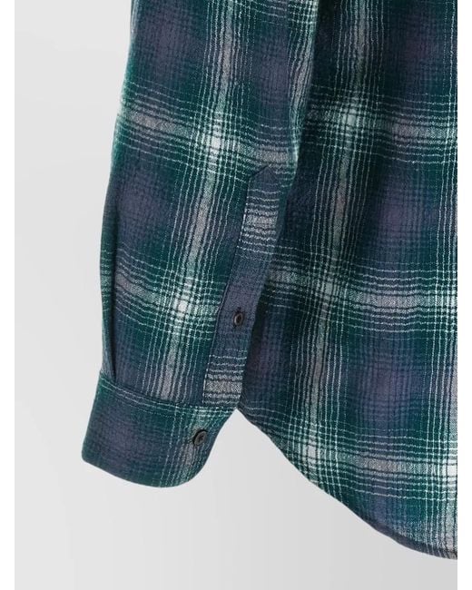 Auralee Blue Wool Check Shirt for men