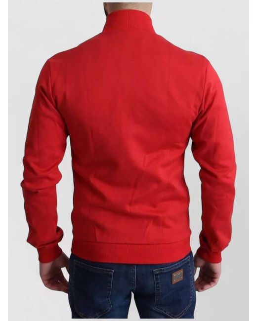 Dolce & Gabbana Red Ribbed Zip-Up Cotton Blend High-Neck Jacket for men