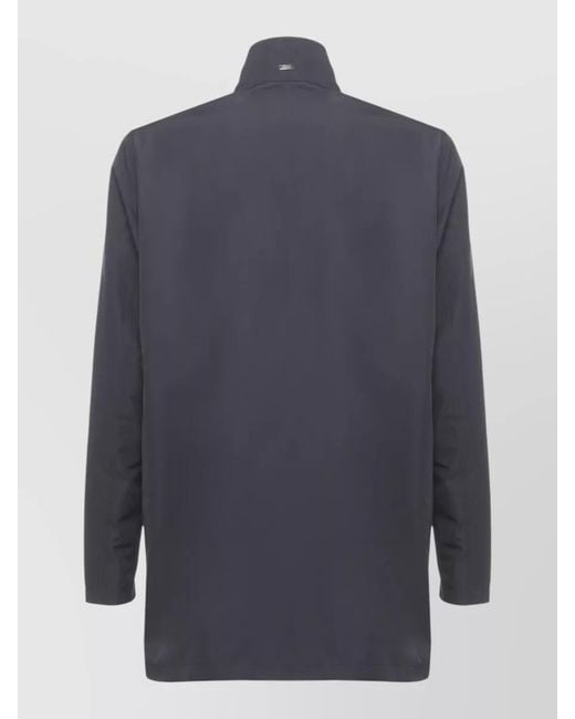 Herno Blue Tech Fabric Rain Jacket High Collar Pockets for men