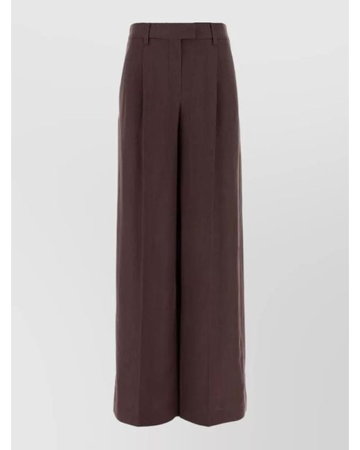 Brunello Cucinelli Brown Viscose Blend Wide Leg Tailored Pant
