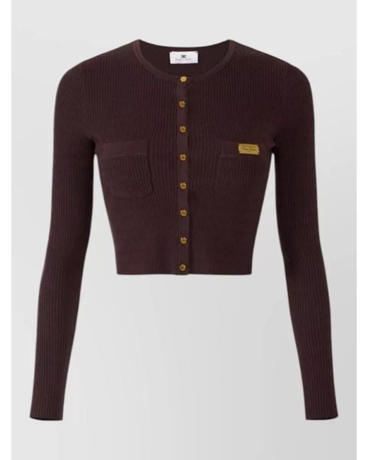 Elisabetta Franchi Purple Knitwear Long Sleeves Ribbed Texture Front Pockets