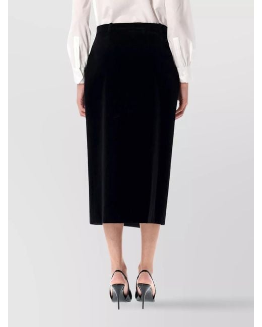 Saint Laurent Black Cotton Velvet Midi Wrap Skirt