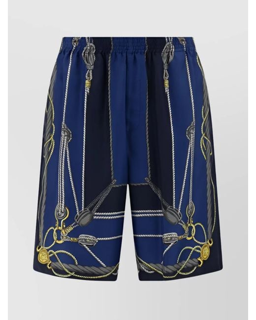Versace Blue Silk Printed Bermuda Shorts for men
