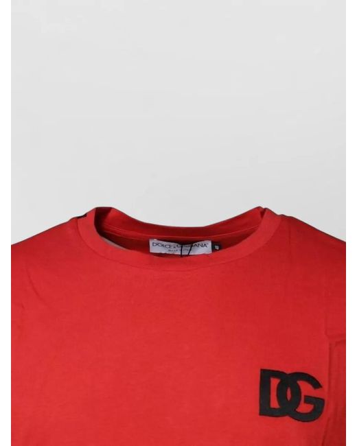 Dolce & Gabbana Red Logo-Print Cotton Crew-Neck T-Shirt for men