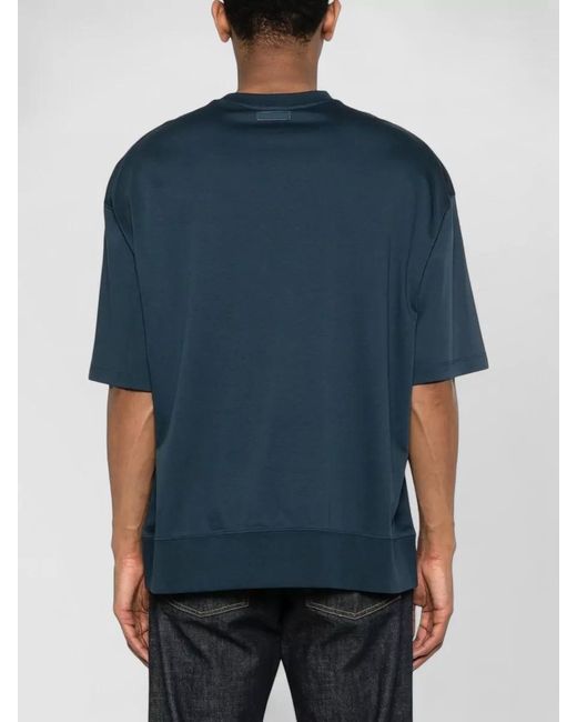 Calvin Klein Blue Mercerized Interlock Crew Neck Cuff T-Shirt for men