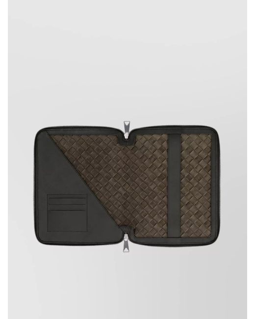 Bottega Veneta Black Leather Intrecciato Document Pouch for men