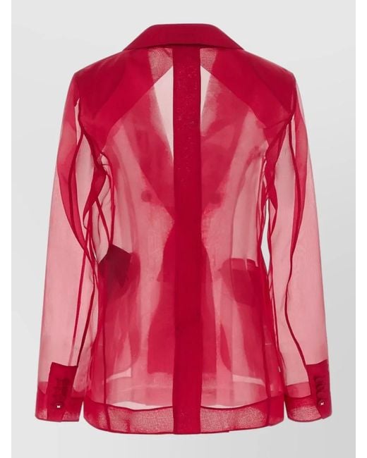 Max Mara Red Mxeslogan Blazer Sheer Fabric Notched Lapels
