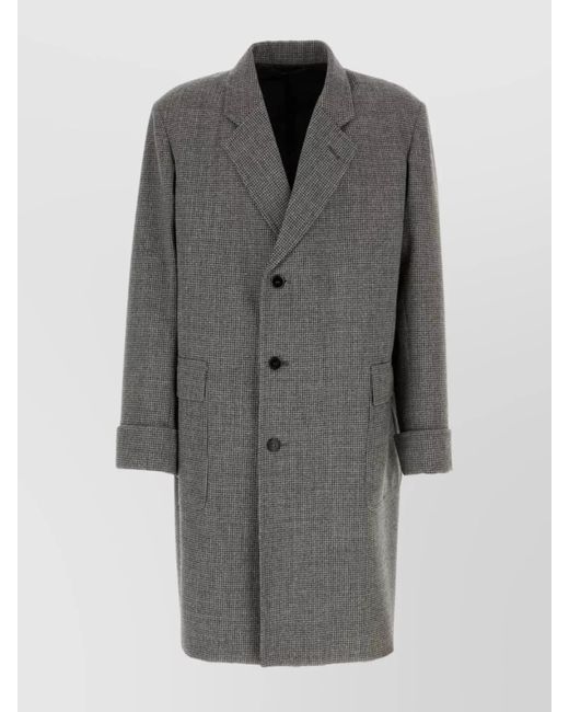 Prada Gray Embroidered Wool Blend Coat With Notch Lapel for men