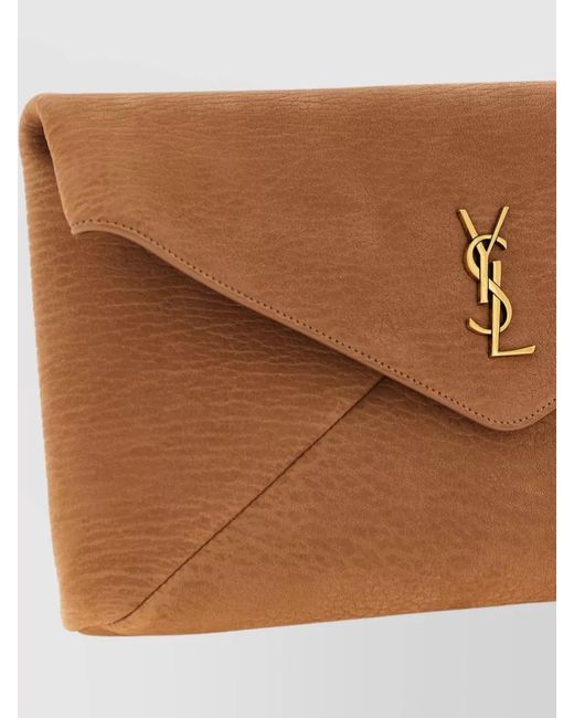 Saint Laurent Brown Large Envelope Clutch Bag Foldover Flap
