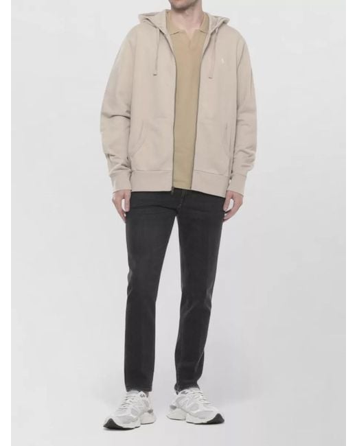 Ralph Lauren Natural Cotton Hooded Sweatshirt Drawstring Ribbed Cuffs Hem for men