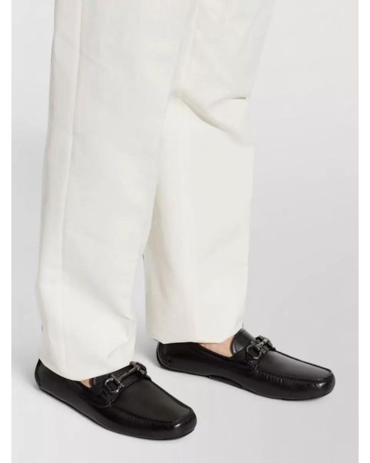 Ferragamo Black Leather Driving Loafers Metal Detail Rubber Sole for men