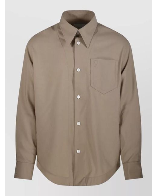 AMI Natural Wool Wide Long Sleeve Shirt for men