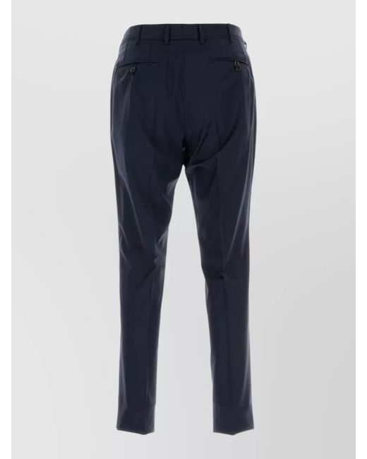 Brioni Blue Stretch Wool Pleated Front Tailored Trousers for men