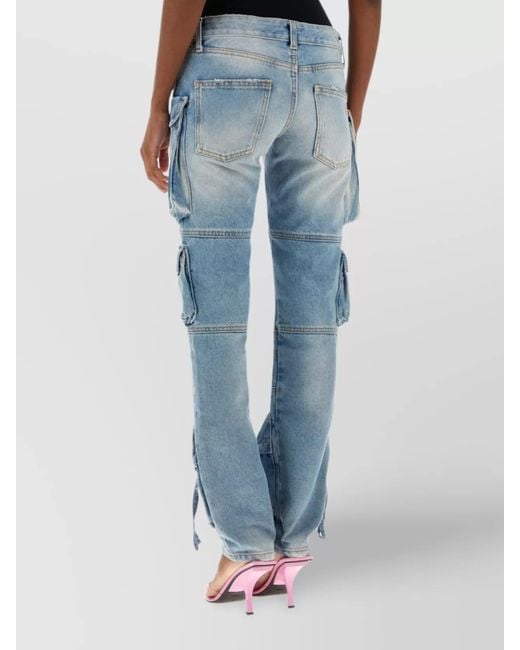The Attico Blue Denim Mid-Rise Straight-Leg Cargo Jeans