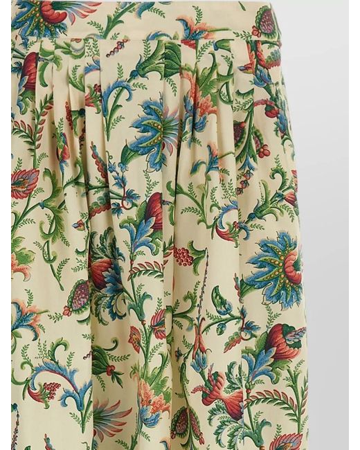 Etro Metallic Cotton Floral Print Pleated Skirt