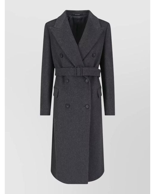 Tagliatore Black Belted Double Breasted Coat Back Vent