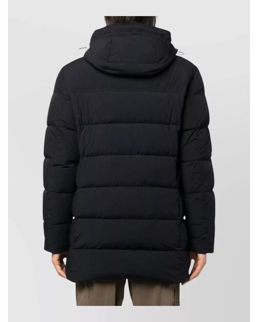 Moorer Blue Hooded Quilted Coat Front And Zip Pockets for men