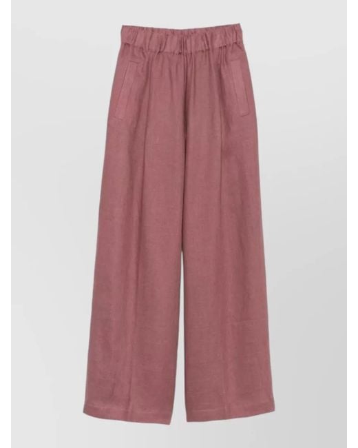 Semicouture Purple Jhonny Linen Trousers Wide Leg Slub