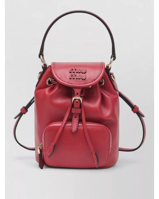 Miu Miu Red Backpack Adjustable Straps Buckle Detail Top Handle