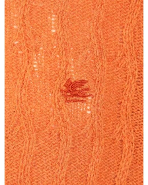 Etro Orange Crewneck Sweater Nylon Blend Silk Cable for men