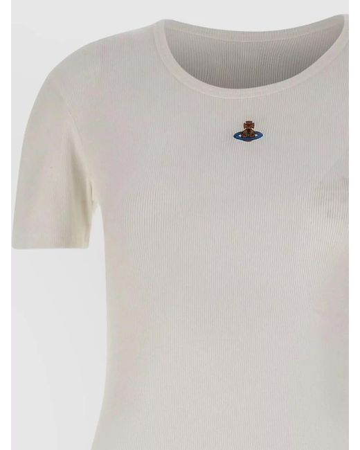 Vivienne Westwood White Crew Neck Top Orb Embellishment Stretch