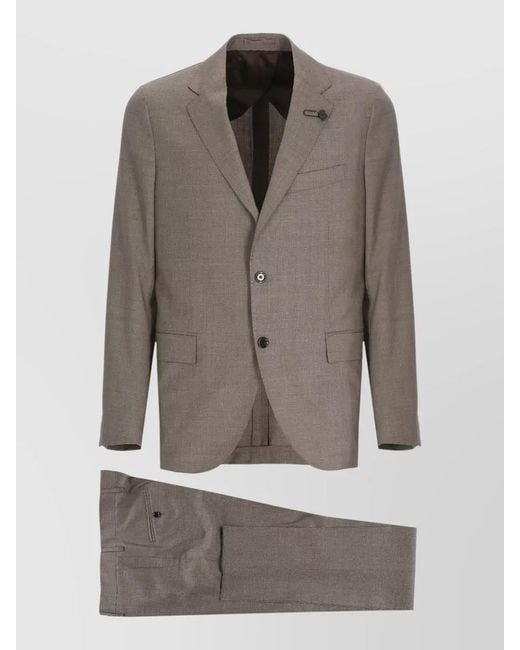 Lardini Gray Wool Suit Tailored Chest Pocket Single Breasted for men