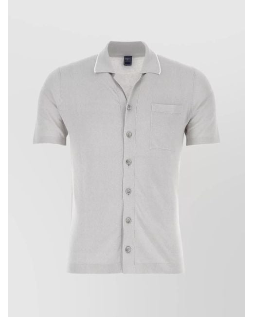 Fedeli Gray Linen Blend Short Sleeve Cardigan for men