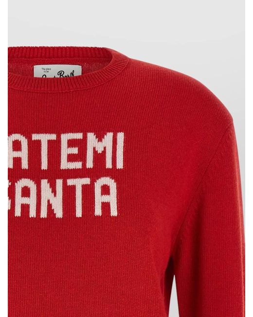Mc2 Saint Barth Red Royal Crown Knit Crew Neck Sweater