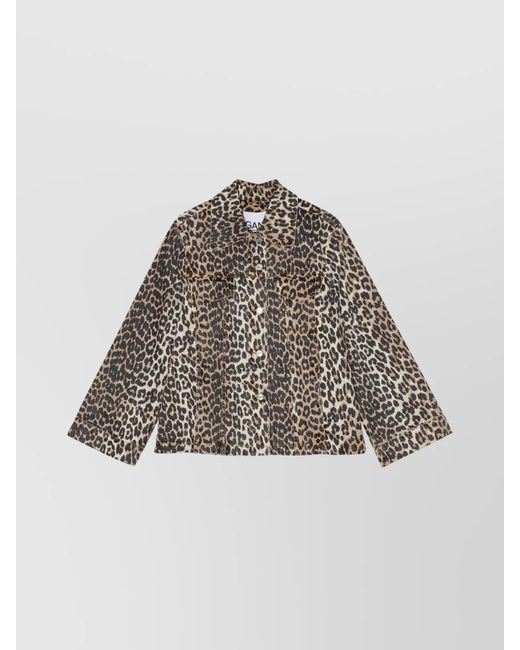 Ganni Multicolor Leopard Print Denim Jacket