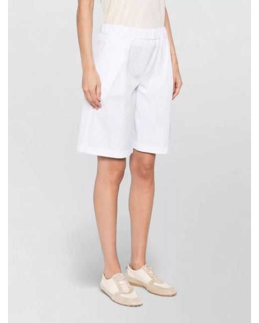 Via Masini 80 White Cotton Bermuda Shorts Knee Length Pleated