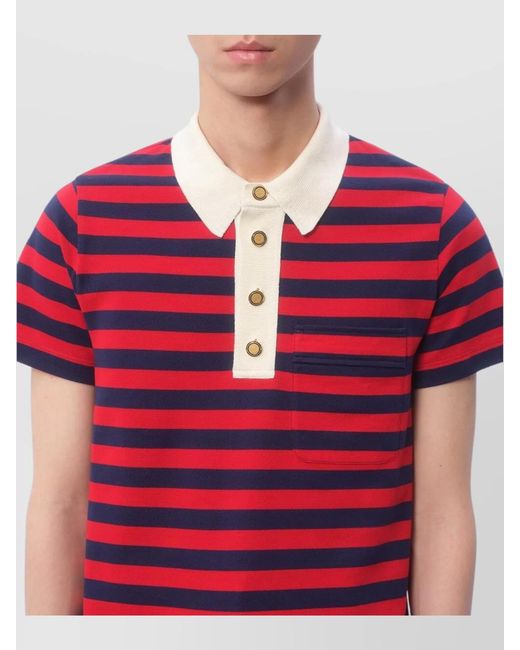 Valentino Garavani Red Striped Cotton Polo Shirt for men