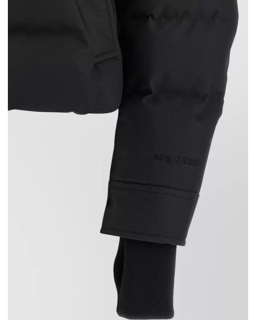 McQueen Blue Short Down Jacket High Collar Quilting