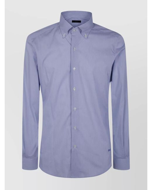 Fay Blue Collared Button-Down Shirt Long Sleeves for men