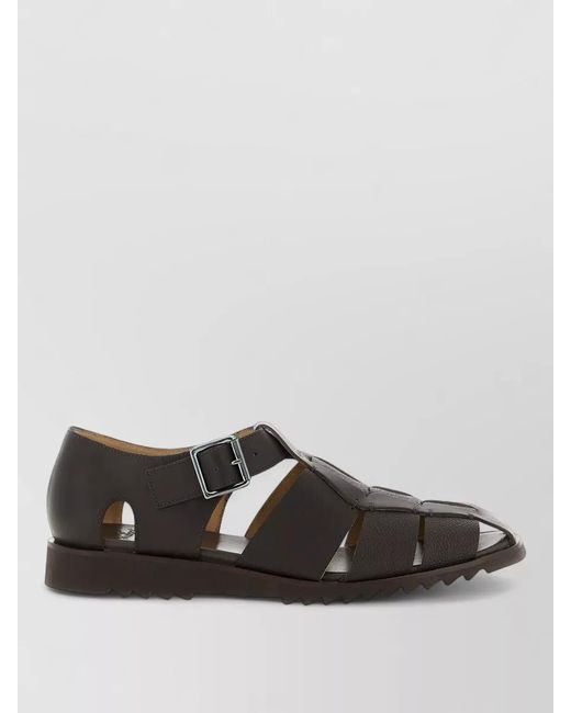 Paraboot Black Pacific Sandals Open Toe Flat Sole Leather for men