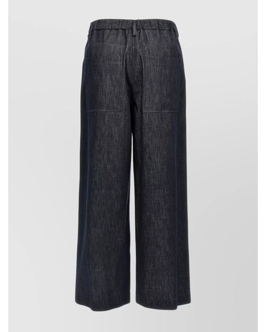 Brunello Cucinelli Blue Wide Leg Pleated Trousers With Belt Loops