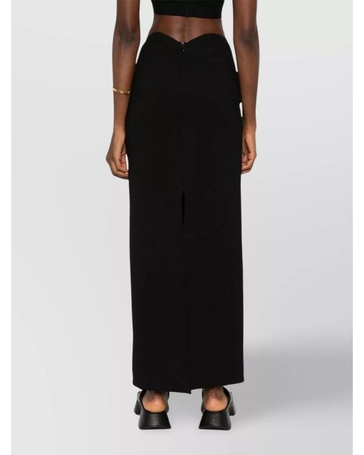 Staud Black Scallop-Waist Long Straight Skirt