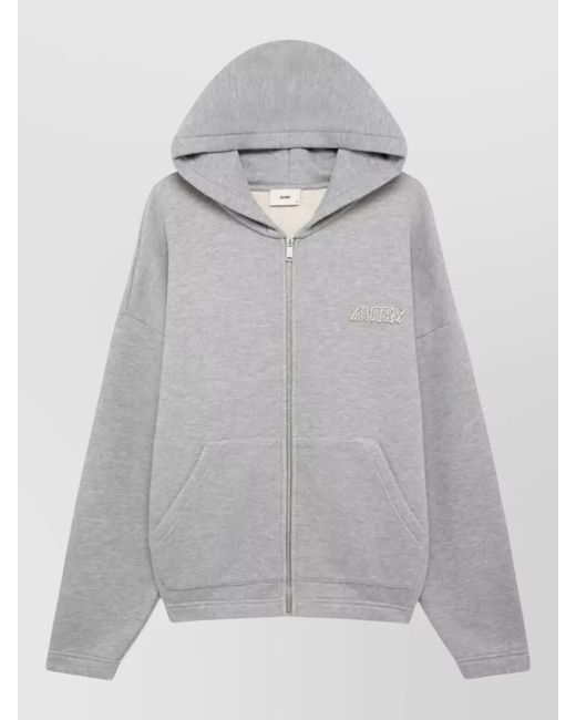 Autry Gray Loose Fit Hooded Sweatshirt Zip Front for men