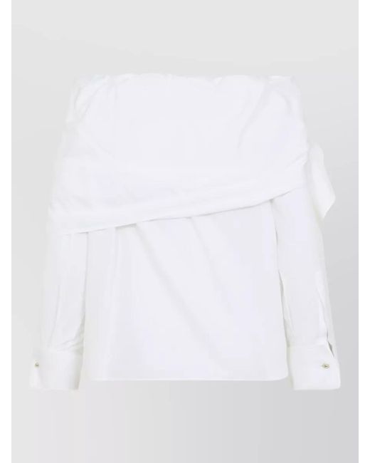 Max Mara White Cotton Shoulderless Knotted Long-Sleeve Blouse