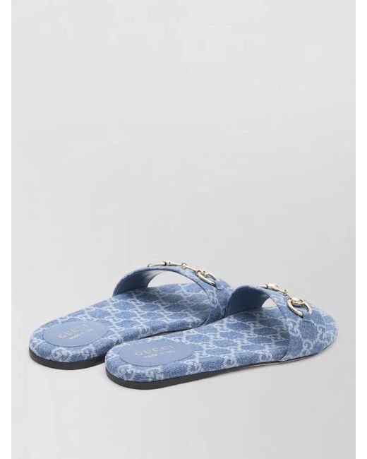 Gucci Blue Slides Horsebit Detail Denim Sole