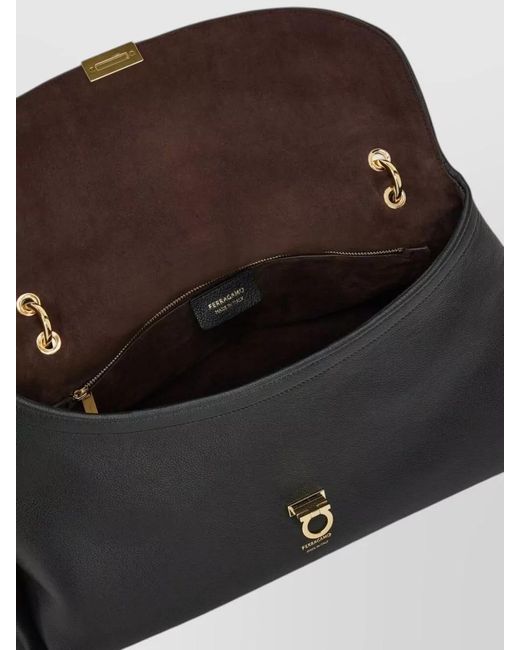 Ferragamo Black Gancini Leather Shoulder Bag