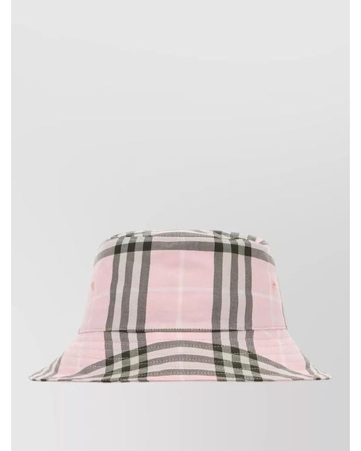 Burberry Pink Canvas Bucket Hat Wide Brim Checks