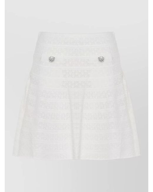 Self-Portrait White Lace A Line High Waisted Cotton Skirt