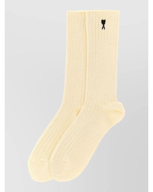 AMI Natural Ribbed Cotton Mid-Calf Socks