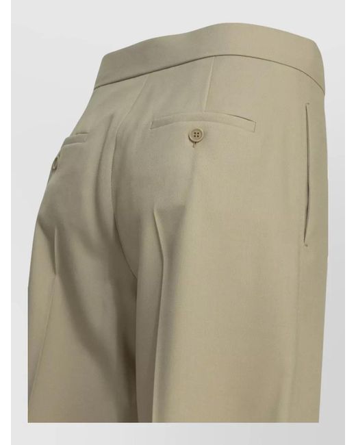 Max Mara Natural Wool Tailored Shorts Pleats Buttoned Back Pockets