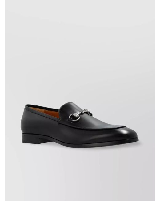 Gucci Black Almond Toe Leather Loafers With Metal Bit for men