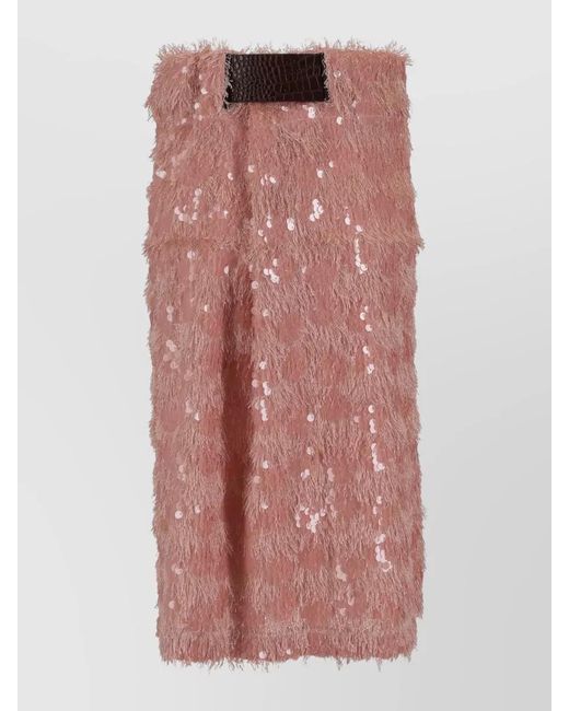 Niccolò Pasqualetti Pink Chimera Midi Skirt Sequins Leather Belt