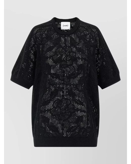 Nude Black Cotton Sweater Crew Neck Lace Pattern