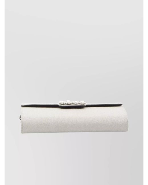 Roger Vivier Gray Flower Crystal Envelope Clutch Bag